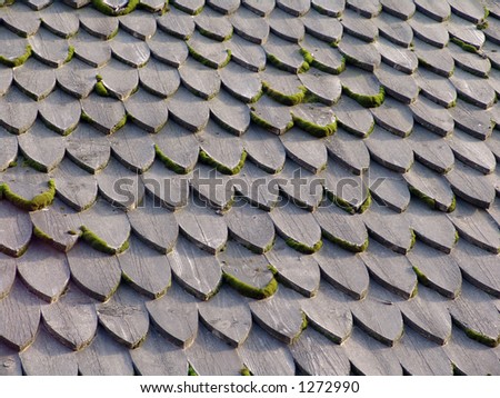 An ancient roof made of wooden tiles