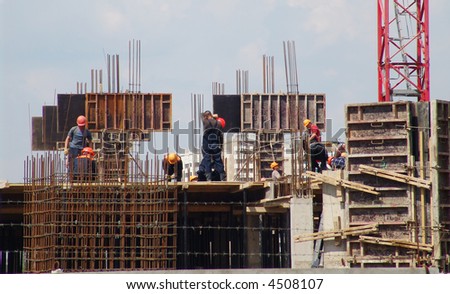 A team of builders at work on a construction site
