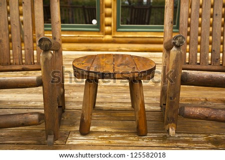 Rustic chairs on the deck of a cabin in the Smokies