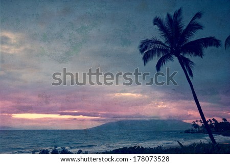 Vintage take on a tropical sunset on Maui in Hawaii