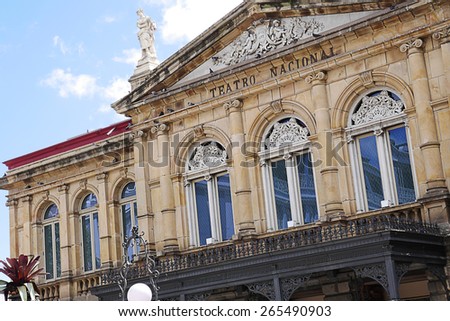 SAN JOSE, COSTA RICA-MARCH 3, 2015:  The National Theater in Costa Rica first opened to the public in 1897.  It remains a top tourist destination today.