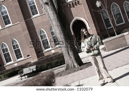 Off to college-student on a college campus-muted colors for a nostalgic feel