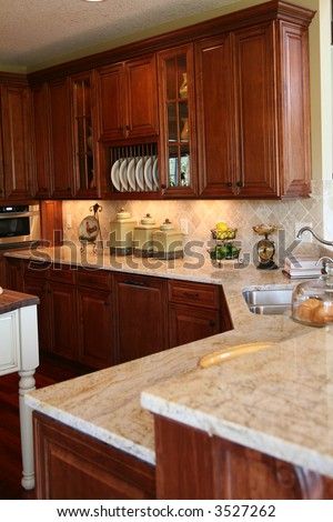 Granite Kitchen Countertops Cherry Cabinets Modern Home Design