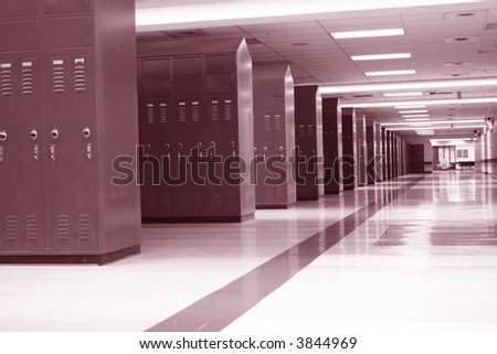 Rows of lockers in a modern high school; great for back to school usage