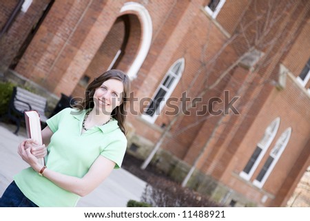 Attractive college student on a college campus