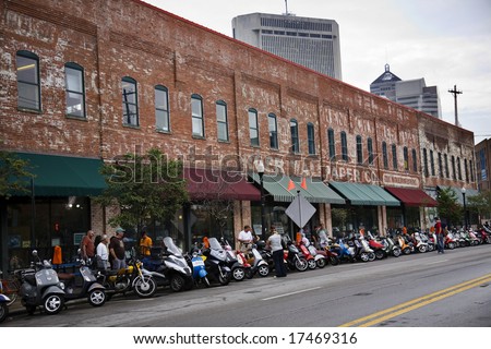COLUMBUS, OHIO-SEPTEMBER 13:  The annual Scoot-A-Que line up in downtown Columbus behind the North Market on September 13, 2008.