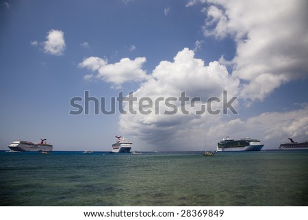 Cruise ships anchored offshore at Grand Cayman