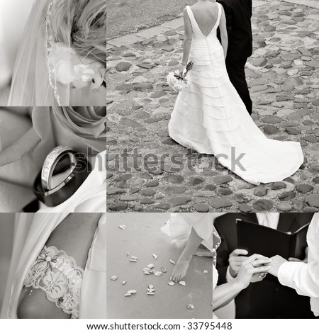stock photo Wedding collage showcasing a couple in Charleston on a 
