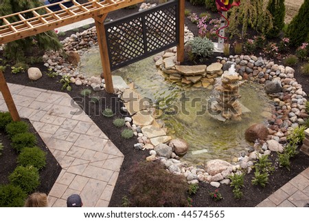 Beautiful backyard fountain and pool