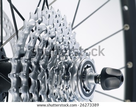 series sport:  rear bicycle cog cassette isolated on white background (close-up)