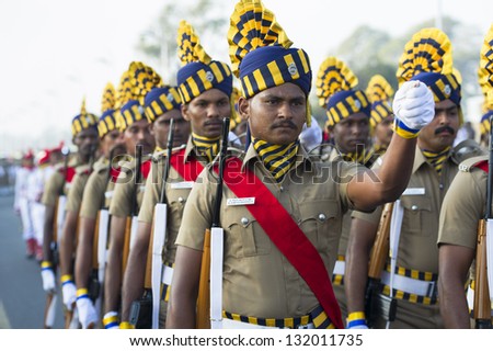 CHENNAI, INDIA - JANUARY 26:Soldiers of the Indian Army march down in Chennai, Republic Day on JAN 26, 2013