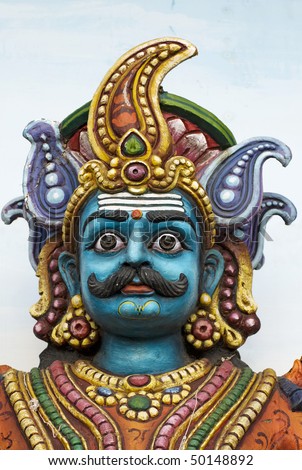 Colourful statue of an Hindu god in Tamil Nadu, India