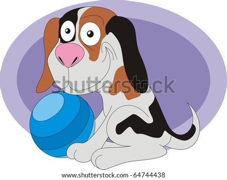 stock photo : Cute puppy with ball color raster illustration