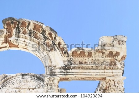 Part of Hadians Temple in the old ruins of the city of Ephesus in Turkey