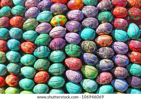UKRAINE, KIEV - OCTOBER 22: The fragment of the sphere sculpture of 3000 paint Easter eggs made by children and gifted to Kiev Pechersk Lavra on October 22, 2011 in Kiev, Ukraine
