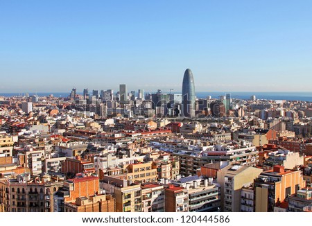 Bird's eye view of Barcelona Spain in the morning Bird's eye view of Barcelona Spain in the morning