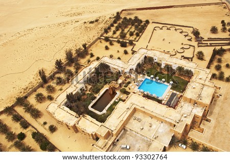 Luxury hotel with a swimming pool in Sahara, Tunisia