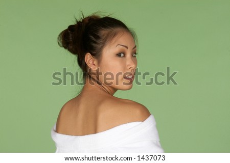 Beautiful Asian Woman With Robe Off Shoulders