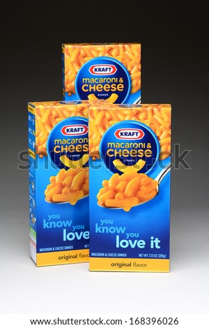 Irvine, Ca - January 11, 2013: Three Boxes Of Kraft Macaroni And Cheese. The Packaged Meal Was First Introduced In 1937 During The Great Depression.