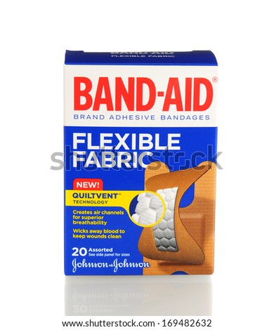 Irvine, Ca - January 21, 2013: 20 Count Box Of Band-Aid Brand Ashesive Bandages, Flexible Fabric. The Band-Aid Was Invented In 1920 By Johnson &Amp; Johnson Employee Earle Dickson.