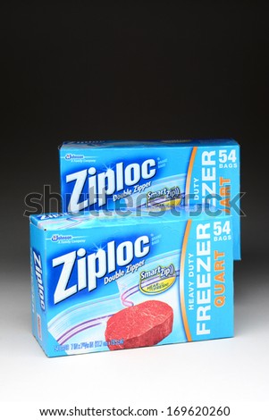 IRVINE, CA - January 21, 2013: 2 boxes of 54 count Ziploc Heavy Duty Freezer Bags. Produced by S. C. Johnson & Son The brand offers sandwich bags, snack bags and other bags.