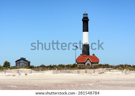 Fire Island Lighthouse and Lens Room located on Fire Island National Seashore, Long Island, New York