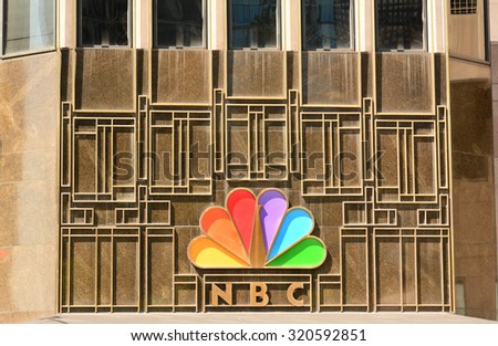 CHICAGO, ILLINOIS - AUGUST 22, 2015: NBC Tower. The NBC logo on the NBC Tower building seen form Columbus Drive.