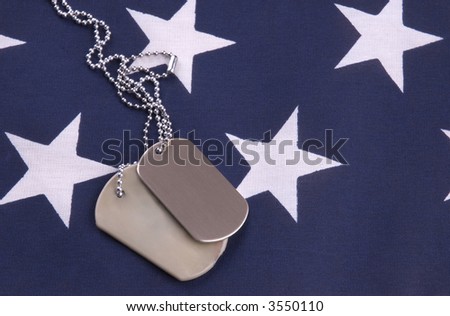 Military Dog tags on star field of american flag