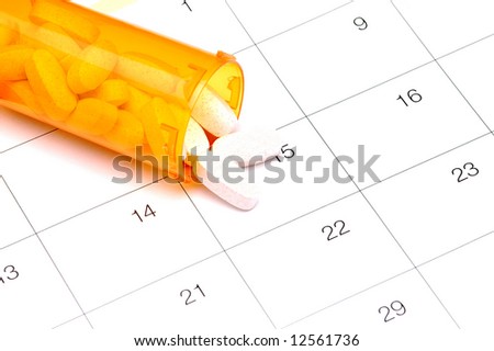 Prescription Medication Spilling from bottle on days of the week of Calendar
