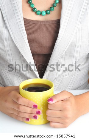 Woman with Hands Wrapped Around a Mug of Coffee