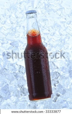 Cola Soda Bottle on Bed of Ice with cool tones