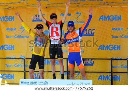MT. BALDY, CA - MAY 21: Levi Leipheimer, Chris Horner, and Laurens Ten Dam share the podium after the 7th stage of the Amgen Tour of California Race on May 21, 2011 in Mt. Baldy, California.