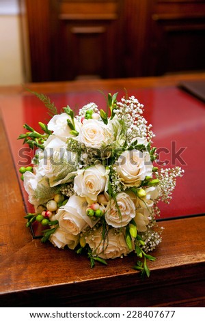 Bridal Bouquet on old and elegant table