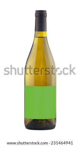 White wine bottle isolated with blank label for your text or logo.