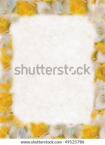 Shot  of handmade paper with frame of yellow and white roses.