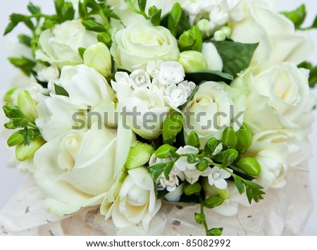 stock photo Bridal bouquet with white roses