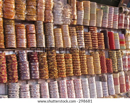 Bangles on sale on a stall in Northern India