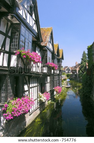 Timber-framed houses on the moat, Canterbury, England