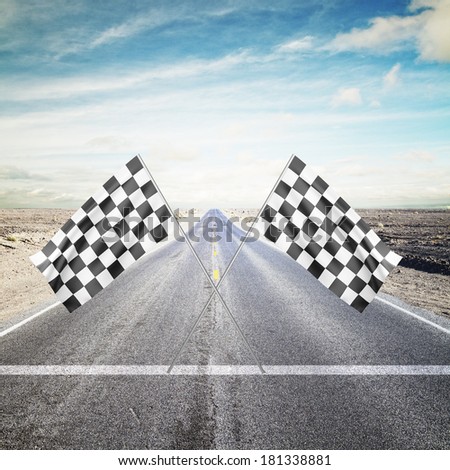 road with yellow arrow with Checker Flag