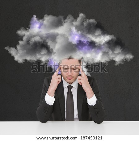 businessman thinking with storm cloud