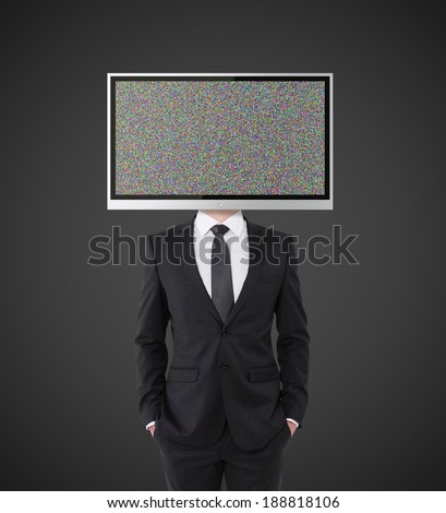 businessman with TV instead of head on black background