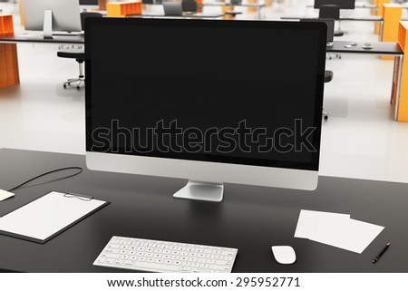 desk in modern corporate office, close up