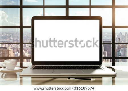 Modern laptop with white screen, mock up