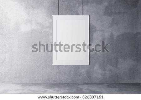 Blank picture frame on a concrete wall and concrete floor, mock up