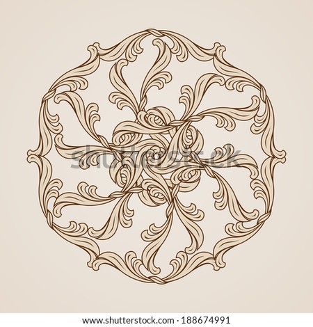Raster version. Illustration of floral design element in light and dark brown colors