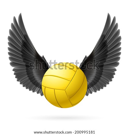 Realistic volley ball with black wings emblem
