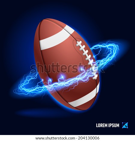 Ball for American football in blue flashes and lighting circle