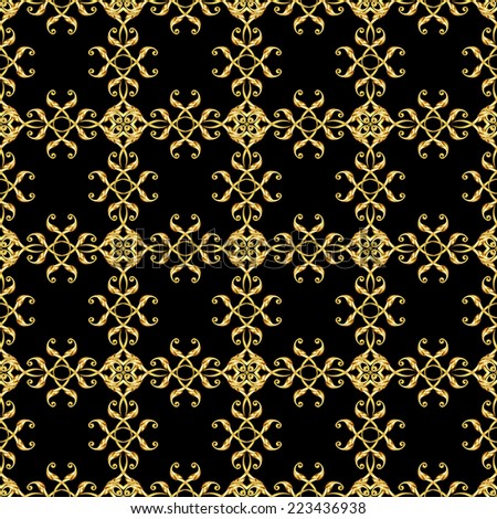 Raster version. Seamless floral pattern in Asian style. Ornament in golden shades on black background