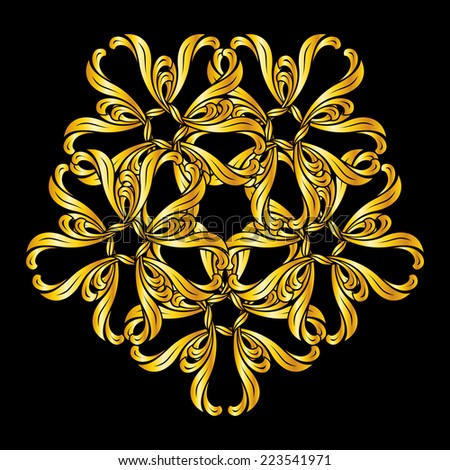 Raster version. Pattern in floral style and golden shades on black background