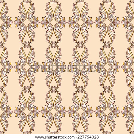 Raster version. Seamless pattern with ornate flowers in 	pastel shade
